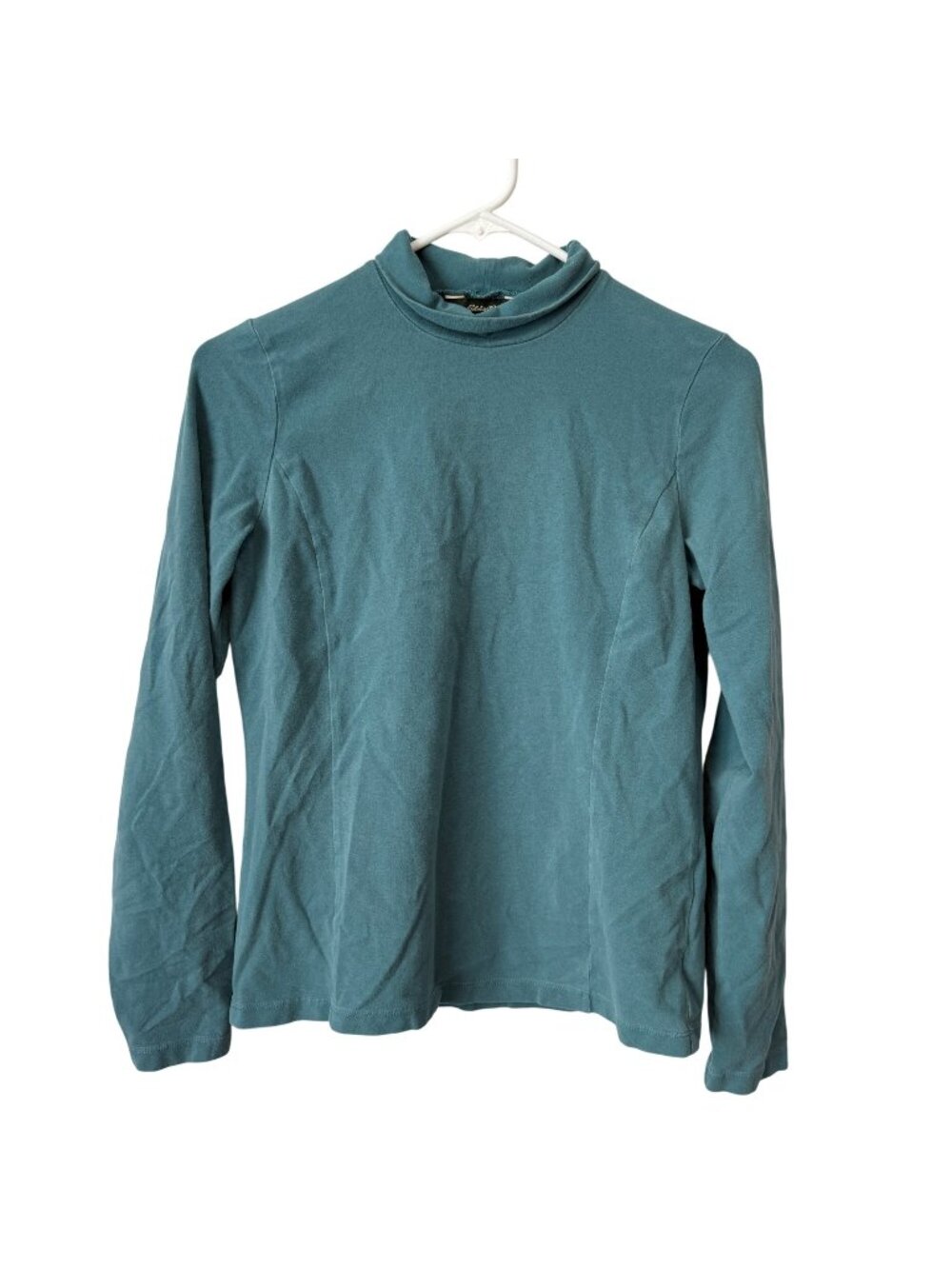 Eddie Bauer Petite XS Teal Green Long Sleeve Mock Neck Stretch Cotton Top